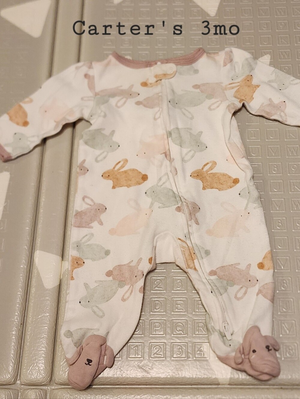 Carter's White One-Piece Footed Pajamas with Pastel Bunny Print
